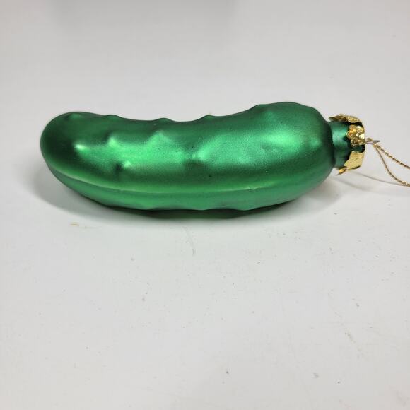 Vintage German Pickle Ornament 4" Green Glass Christmas Tradition Tree Decor - Picture 5 of 12